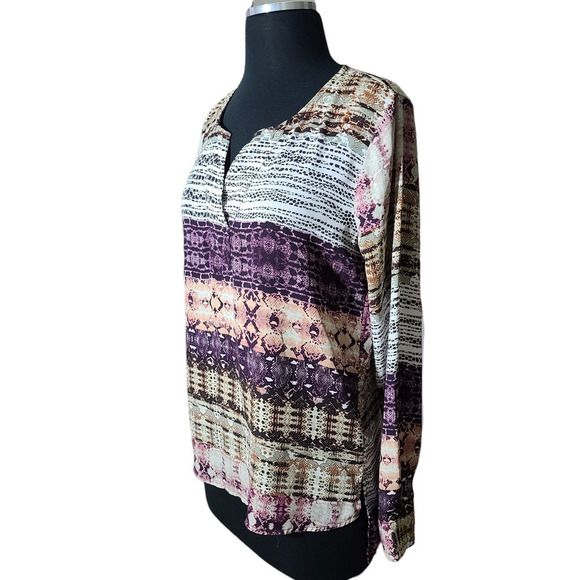 Milano top blouse long sleeve snake print color purple , beige sz M - Picture 3 of 8